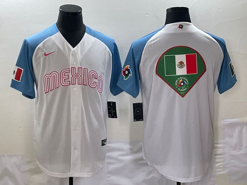 Men 2023 World Cub Mexico Blank White blue Nike MLB Jersey12